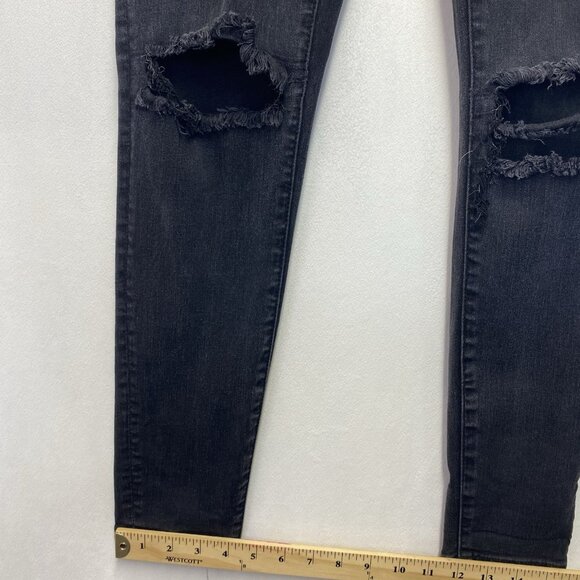 American Eagle Jegging Mid-Rise Ripped Skinny Jeans Women 6R Black Dark Wash - Picture 7 of 16